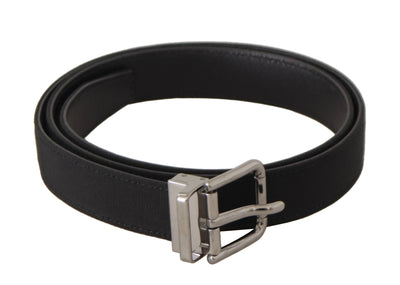Ceinture Dolce &amp; Gabbana en toile noire et cuir avec boucle en métal argenté