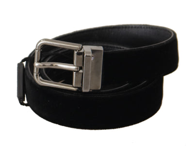 Ceinture Dolce &amp; Gabbana en coton noir avec boucle en métal argenté