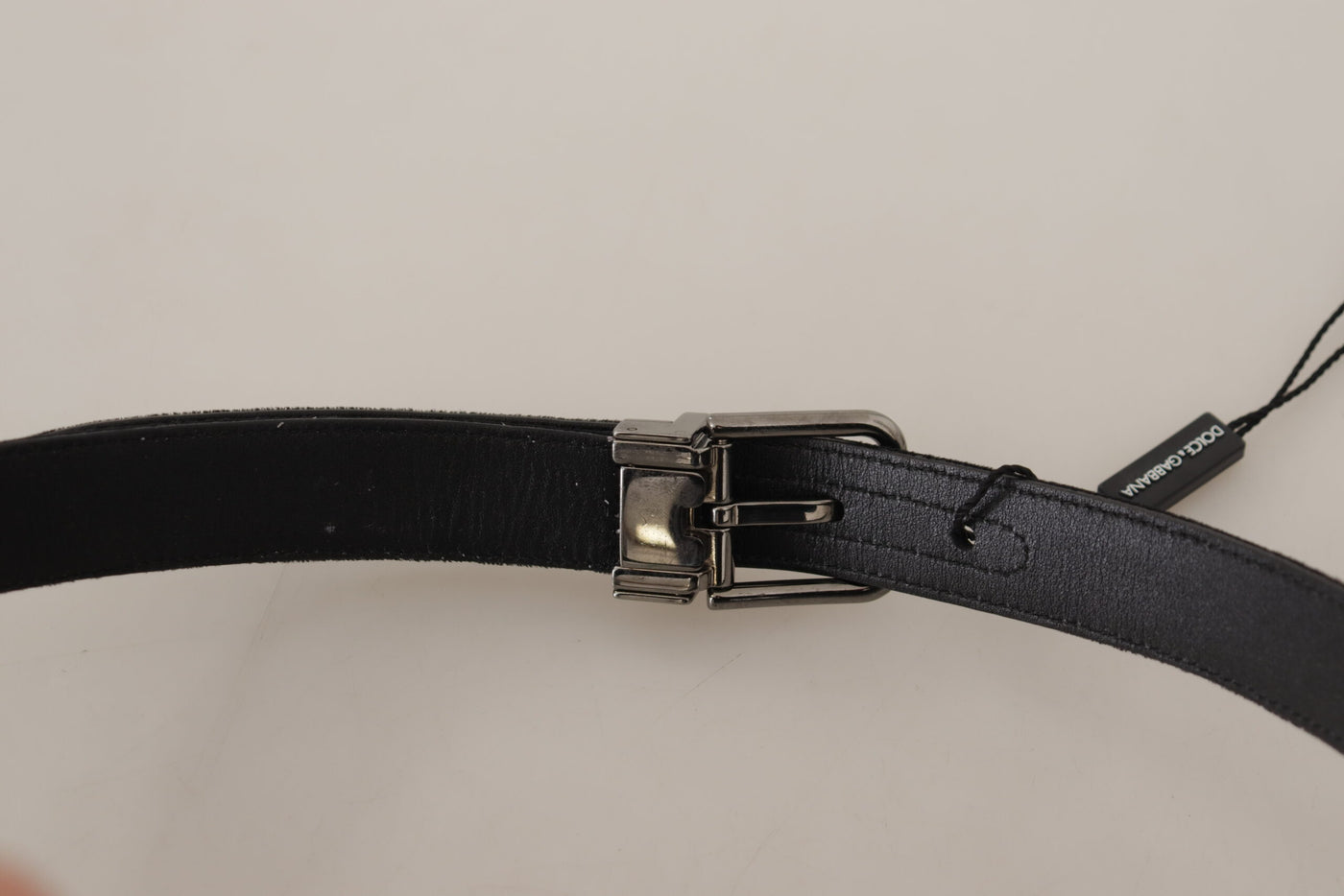Ceinture Dolce &amp; Gabbana en coton noir avec boucle en métal argenté