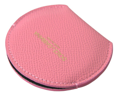 Miroir à main rond en cuir de veau rose Dolce &amp; Gabbana avec logo imprimé