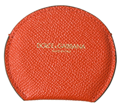 Porte-miroir rond en cuir de veau orange Dolce &amp; Gabbana avec logo