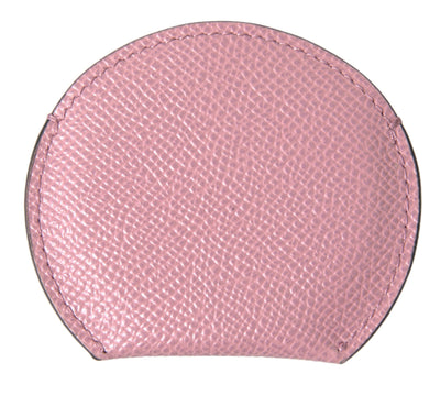 Miroir à main rond en cuir de veau rose Dolce &amp; Gabbana avec logo imprimé