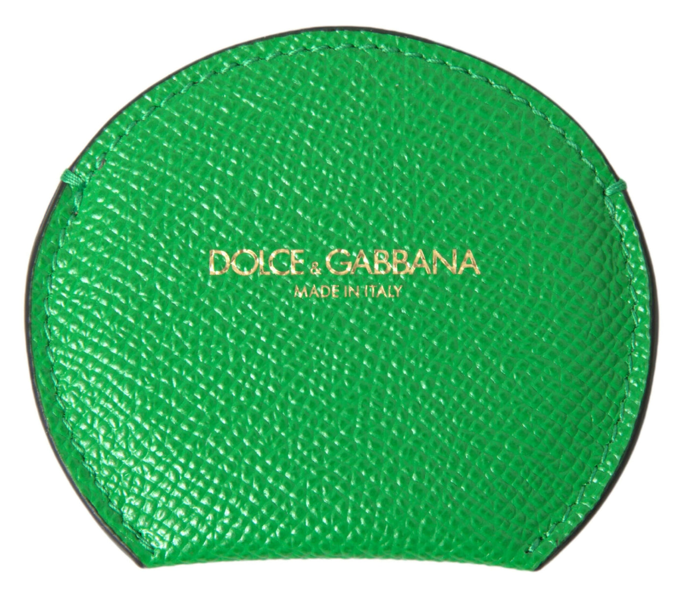 Porte-miroir à main rond en cuir de veau vert Dolce &amp; Gabbana avec logo
