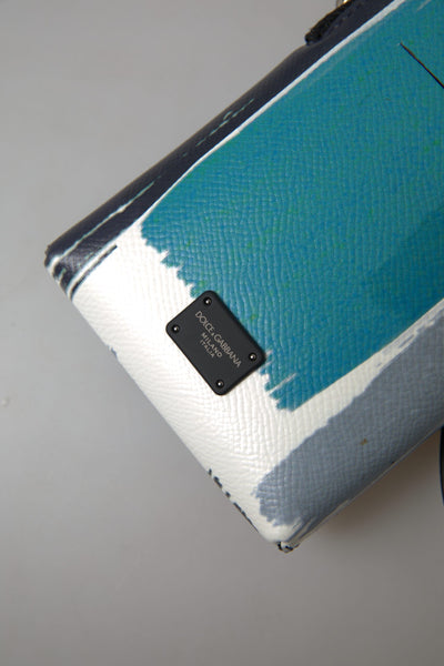 Dolce &amp; Gabbana Blauwe Leren Portemonnee Crossbody Sling Telefoontas Unisex