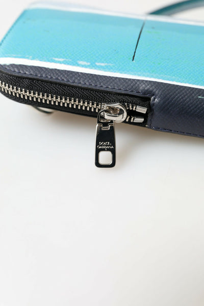 Dolce &amp; Gabbana Blauwe Leren Portemonnee Crossbody Sling Telefoontas Unisex