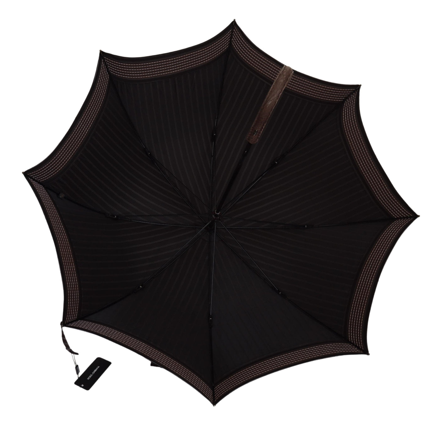 Parapluie pliable Sartoria Dolce &amp; Gabbana avec poignée en cuir rayé marron