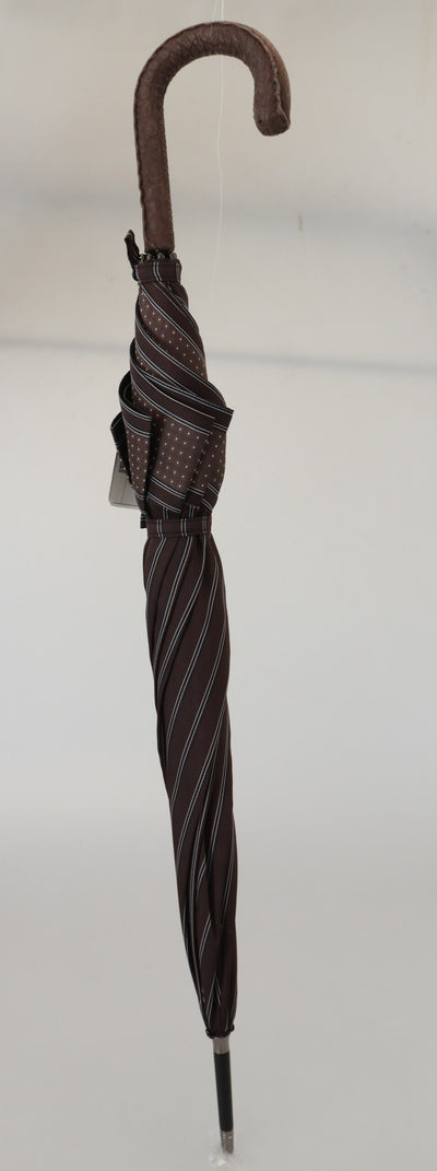 Parapluie pliable Sartoria Dolce &amp; Gabbana avec poignée en cuir rayé marron