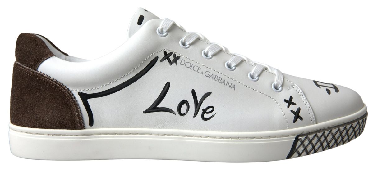 Baskets décontractées Dolce &amp; Gabbana en cuir blanc et marron LOVE
