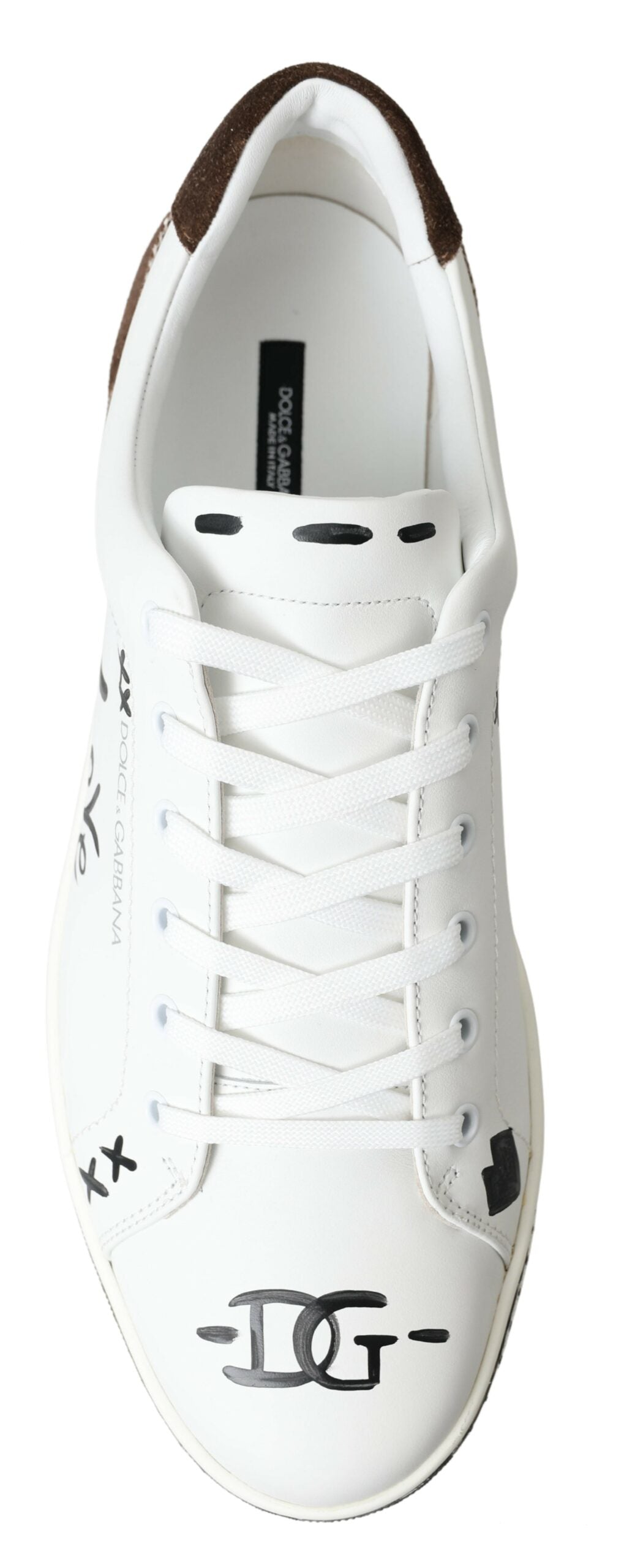Baskets décontractées Dolce &amp; Gabbana en cuir blanc et marron LOVE