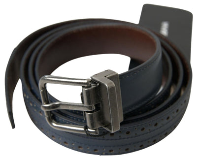 Ceinture Dolce &amp; Gabbana en cuir bleu avec boucle en métal perforé