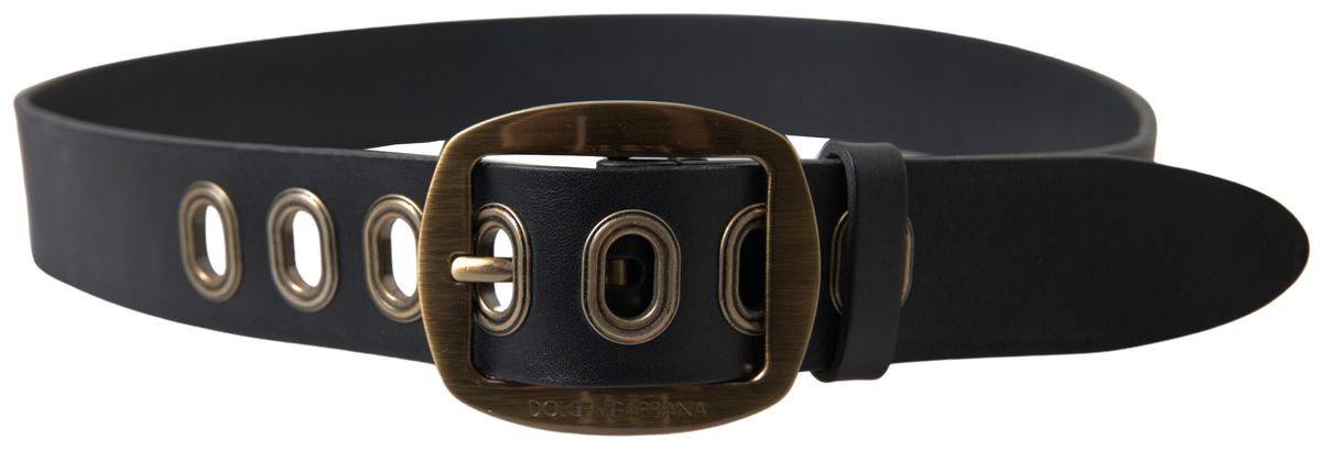 Ceinture Dolce &amp; Gabbana en cuir noir avec boucle en métal doré pour homme