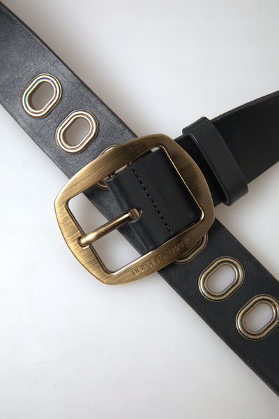 Ceinture Dolce &amp; Gabbana en cuir noir avec boucle en métal doré pour homme