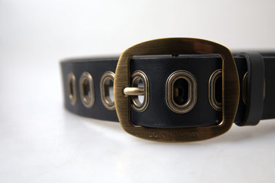 Ceinture Dolce &amp; Gabbana en cuir noir avec boucle en métal doré pour homme
