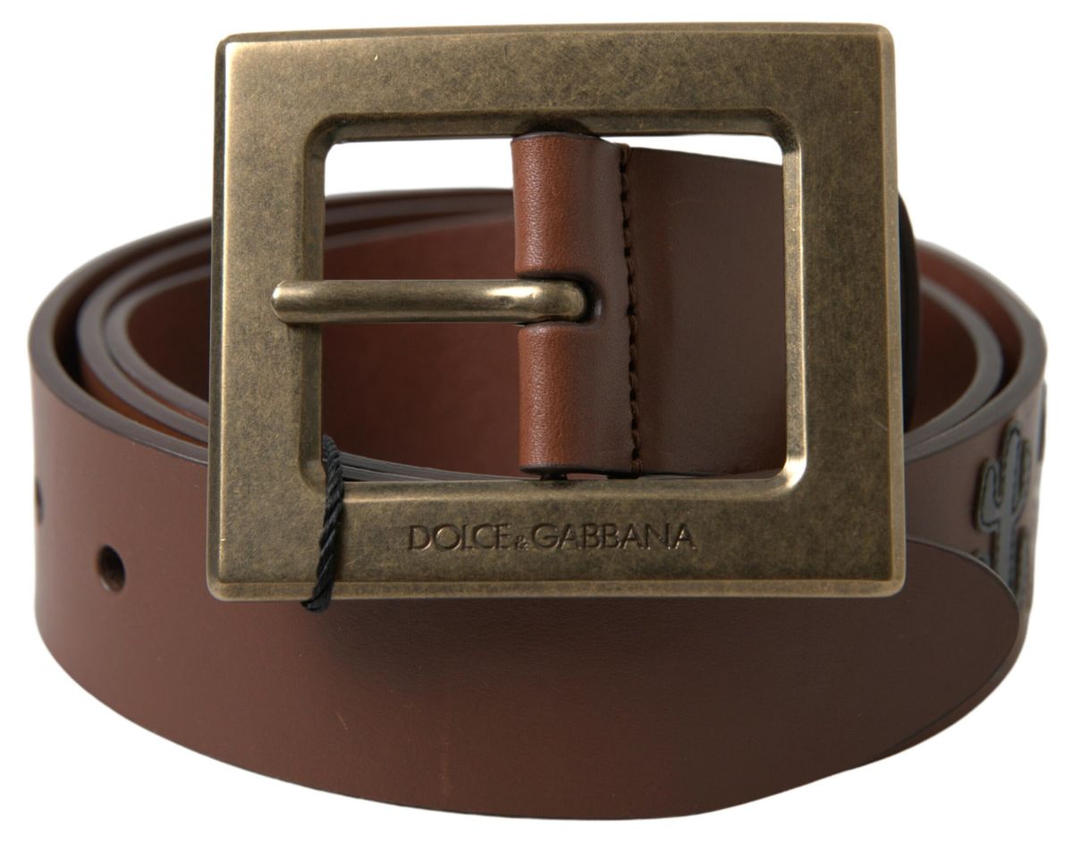 Ceinture à boucle carrée en cuir marron Dolce &amp; Gabbana #DGFAMLY