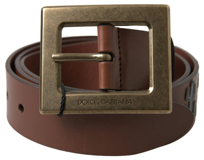 Ceinture à boucle carrée en cuir marron Dolce &amp; Gabbana #DGFAMLY