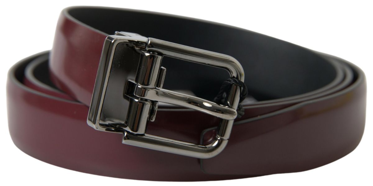 Ceinture Dolce &amp; Gabbana en cuir bordeaux avec boucle en métal argenté