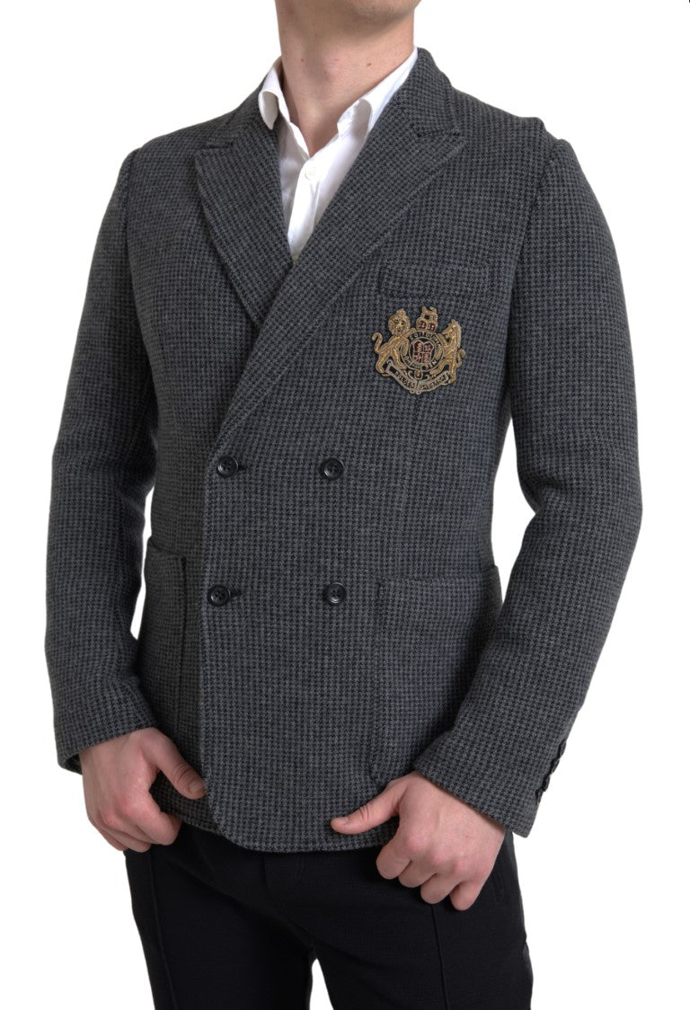 Blazer croisé gris Dolce &amp; Gabbana avec logo brodé