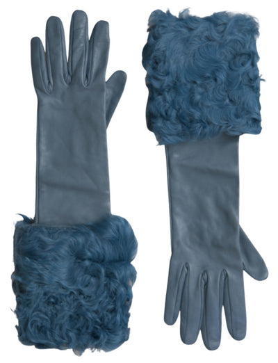 Gants mi-longs en cuir et fourrure bleus Dolce &amp; Gabbana