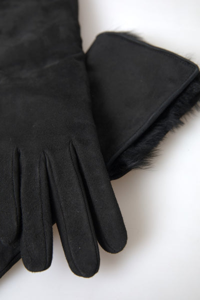 Gants en cuir noir et fourrure Dolce &amp; Gabbana jusqu'aux coudes