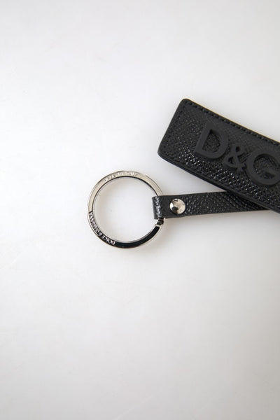 Dolce &amp; Gabbana zwarte DG-logo leren zilveren metalen sleutelhanger