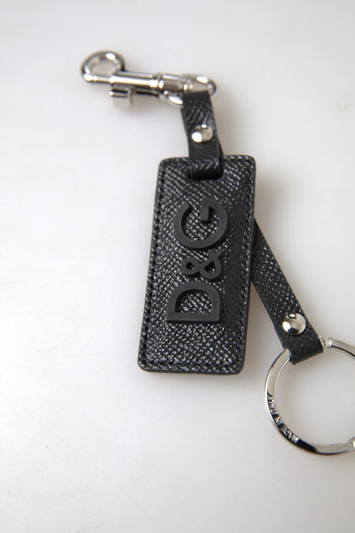 Dolce &amp; Gabbana zwarte DG-logo leren zilveren metalen sleutelhanger