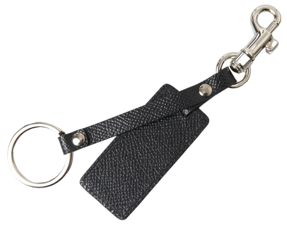 Dolce &amp; Gabbana zwarte DG-logo leren zilveren metalen sleutelhanger