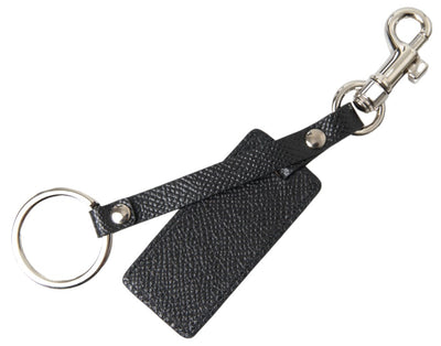 Dolce &amp; Gabbana zwarte DG-logo leren zilveren metalen sleutelhanger