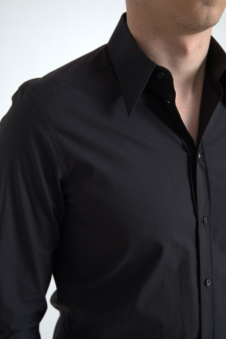 Chemise Martini à manches longues en coton noir Dolce &amp; Gabbana pour homme