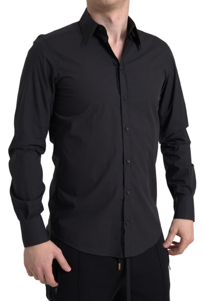 Chemise Martini à manches longues en coton noir Dolce &amp; Gabbana pour homme