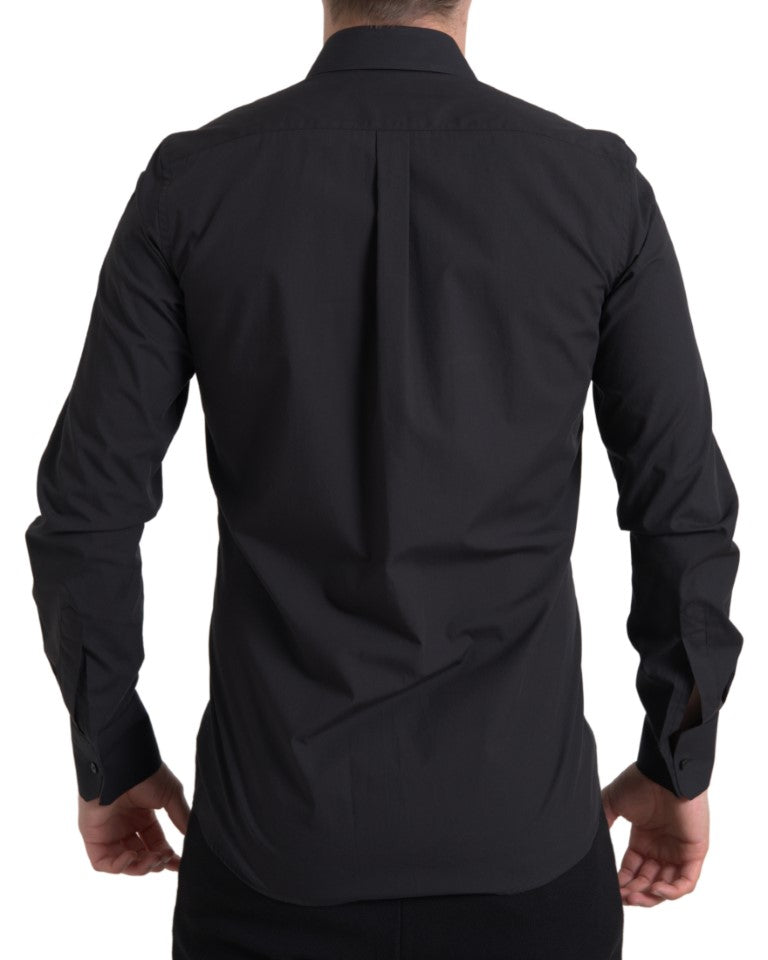 Chemise Martini à manches longues en coton noir Dolce &amp; Gabbana pour homme