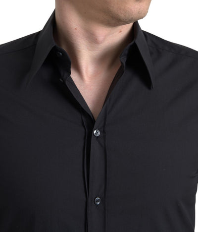 Chemise Martini à manches longues en coton noir Dolce &amp; Gabbana pour homme