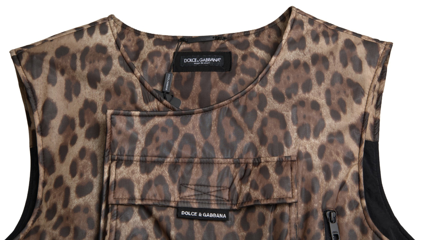 Dolce &amp; Gabbana Bruine Luipaard Zijden Mouwloze Sportkleding