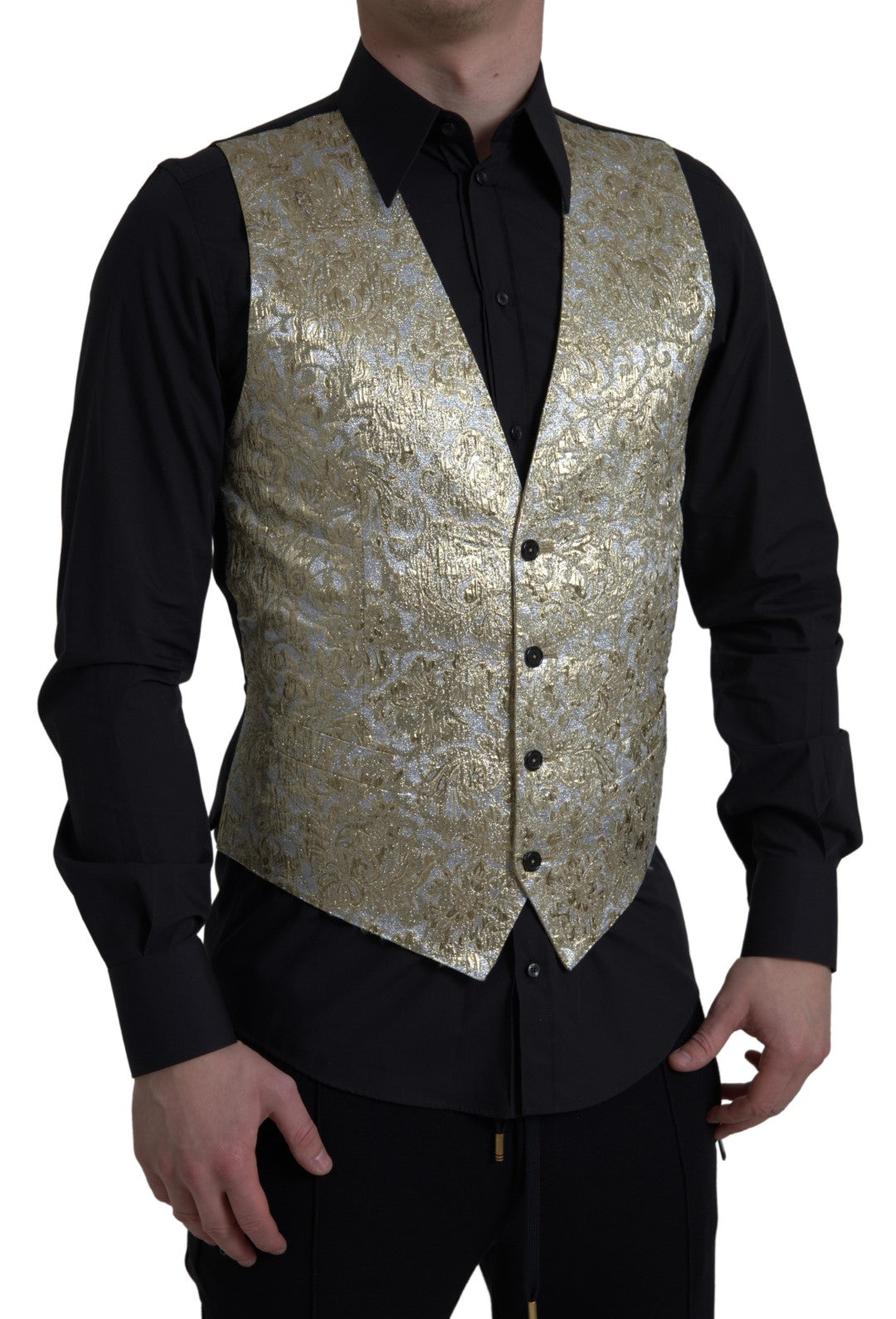 Gilet en jacquard floral Dolce &amp; Gabbana, gilet formel doré