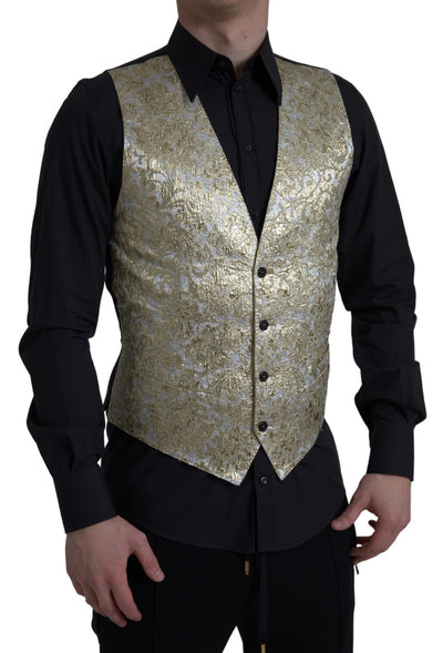 Gilet en jacquard floral Dolce &amp; Gabbana, gilet formel doré