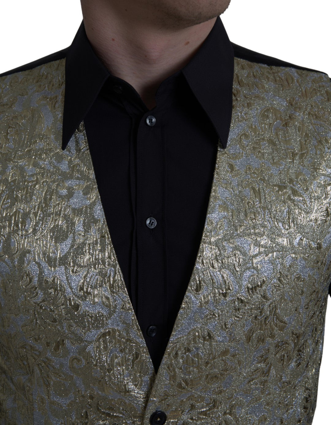 Gilet en jacquard floral Dolce &amp; Gabbana, gilet formel doré