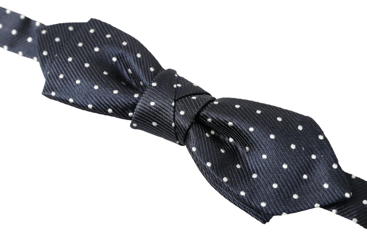 Dolce &amp; Gabbana Blauwe Zijden Vlinderdas met Polka Dots, Verstelbare Hals, Voor Heren