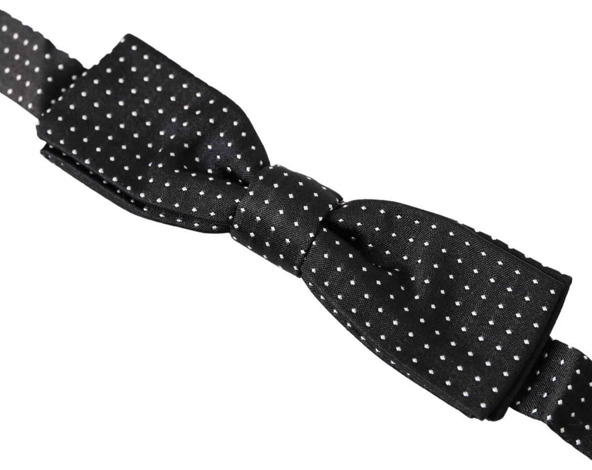 Dolce &amp; Gabbana Zwarte Zijden Vlinderdas met Polka Dots en Verstelbare Hals voor Heren