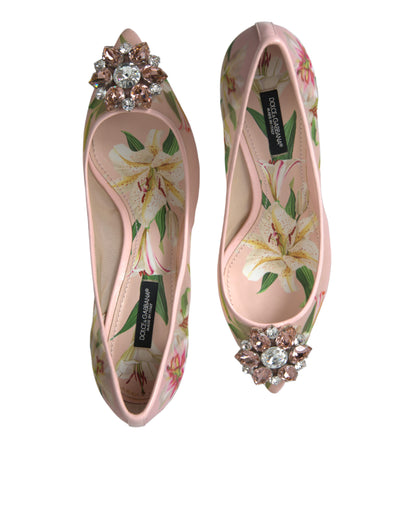 Dolce & Gabbana Pink Floral Crystal Heels Pumps Shoes