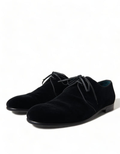 Dolce &amp; Gabbana Zwarte Fluwelen Veterschoenen Formele Derby-schoenen