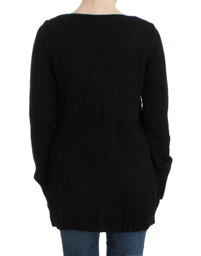 Pull en laine tricoté noir Cavalli