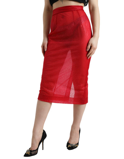 Jupe crayon mi-longue taille haute transparente rouge Dolce &amp; Gabbana