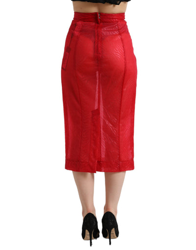 Jupe crayon mi-longue taille haute transparente rouge Dolce &amp; Gabbana