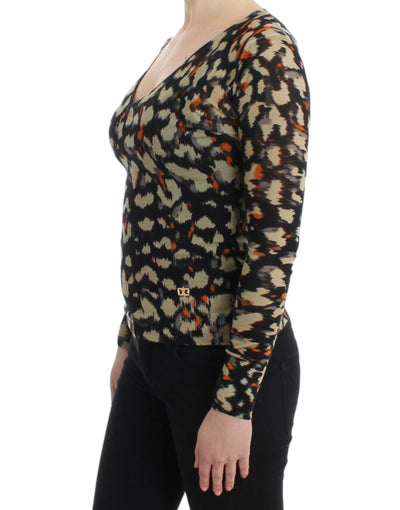 Pull en laine multicolore à col en V Cavalli