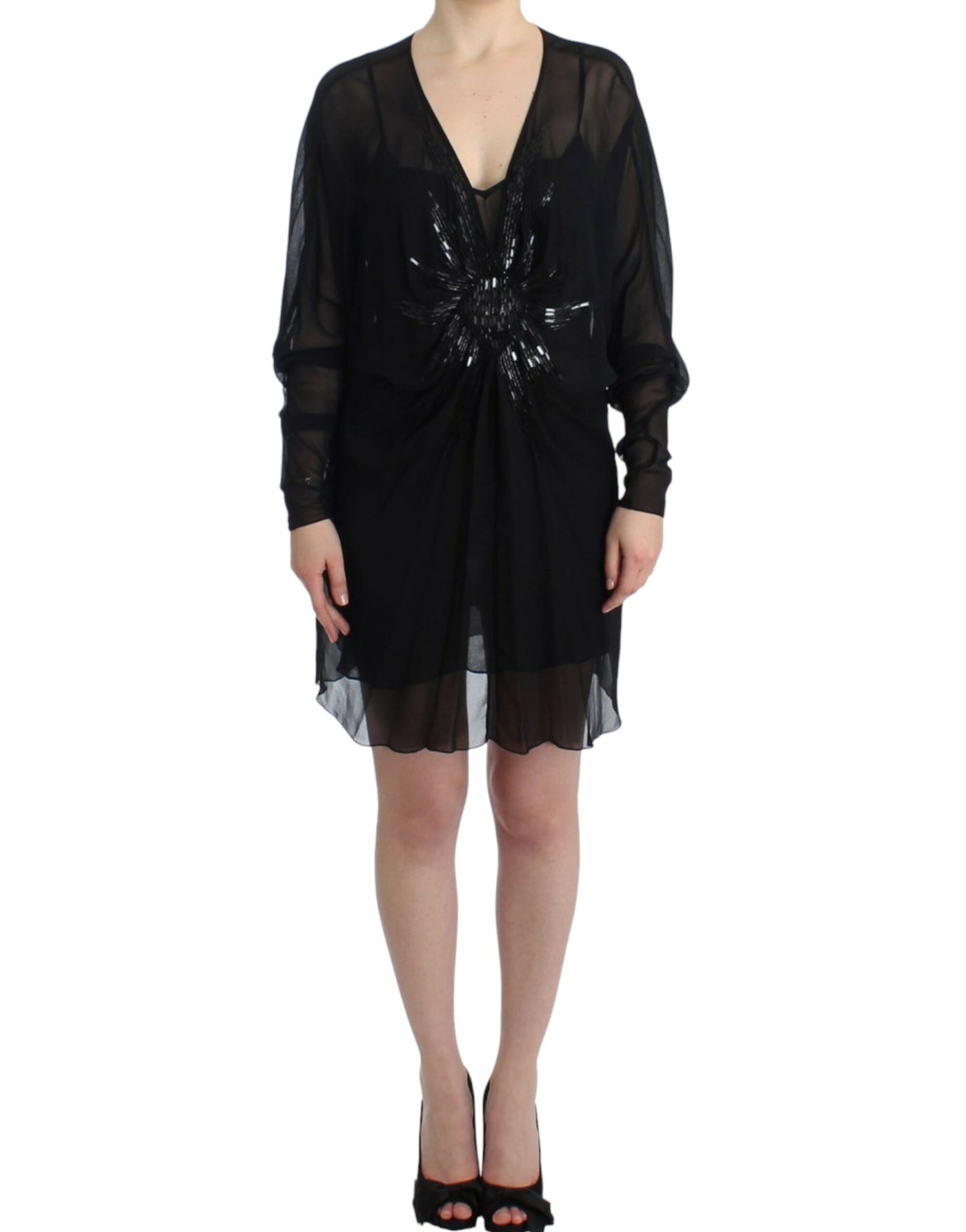 Robe en soie noire à manches longues Cavalli