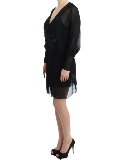 Robe en soie noire à manches longues Cavalli