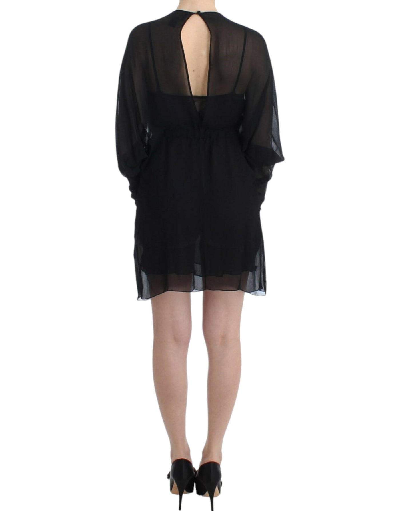 Robe en soie noire à manches longues Cavalli