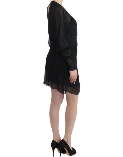 Robe en soie noire à manches longues Cavalli