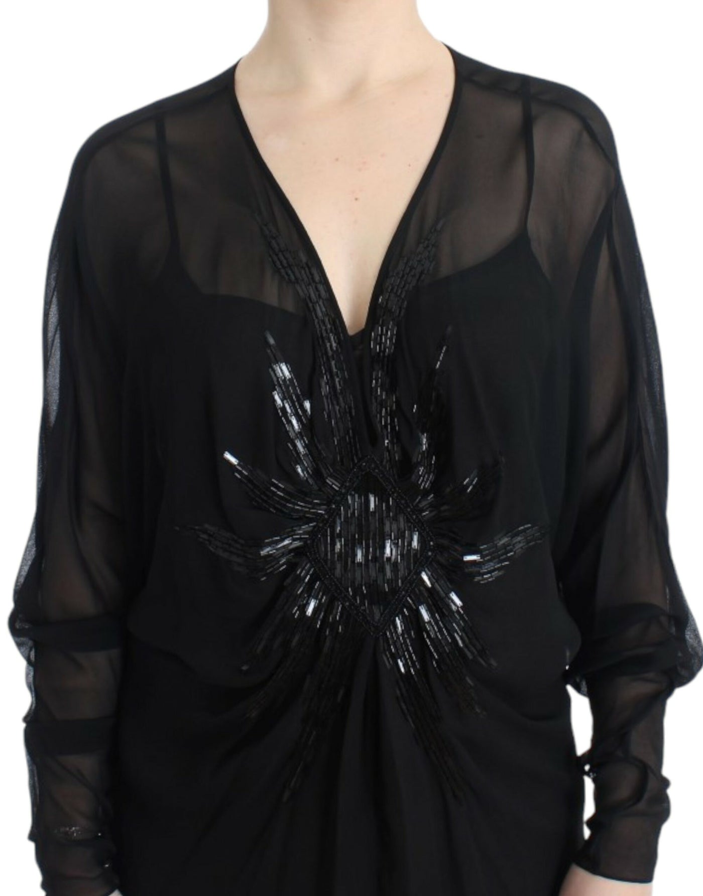 Robe en soie noire à manches longues Cavalli