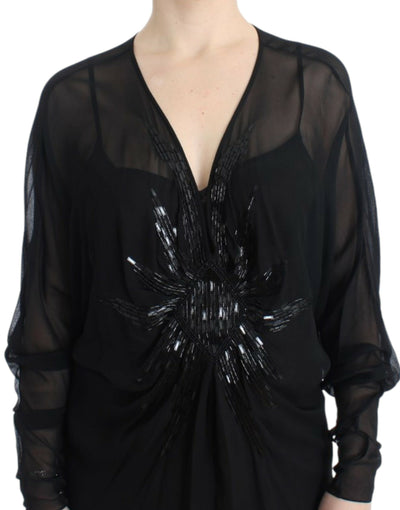 Robe en soie noire à manches longues Cavalli