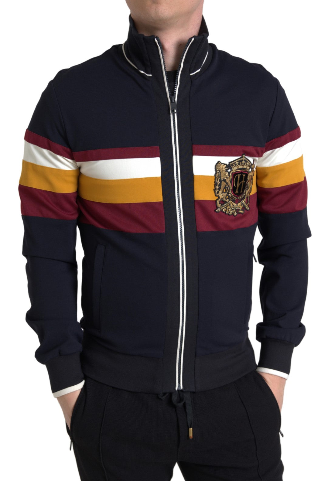 Dolce &amp; Gabbana Blauwe Cardigan Heraldische Trui met Volledige Ritssluiting